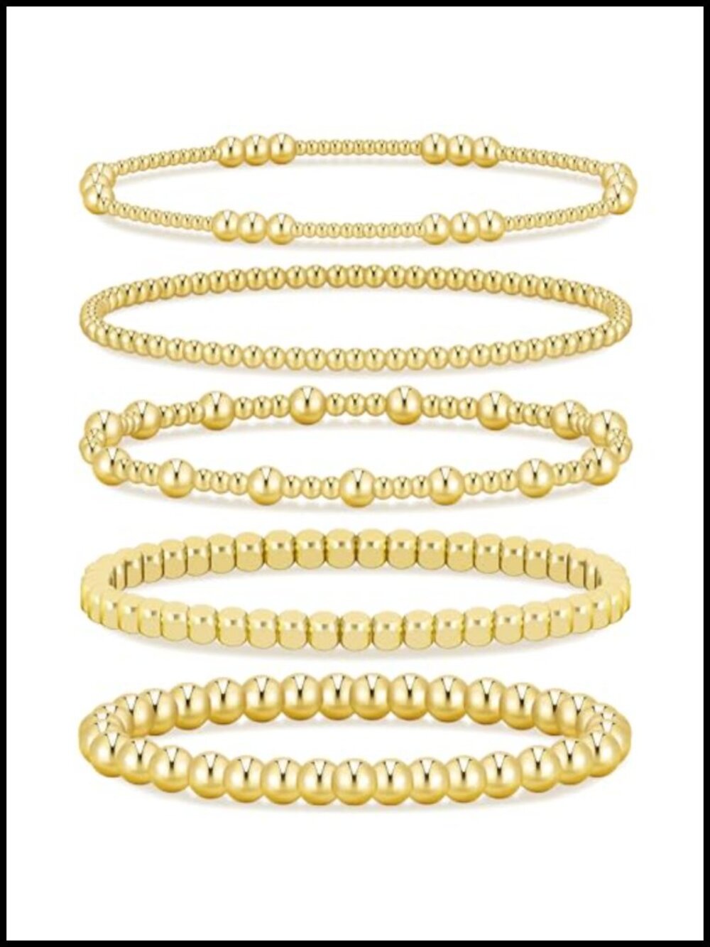14K Real Gold Plated Dainty Bead Bracelets for Women - Stackable Stretch Set